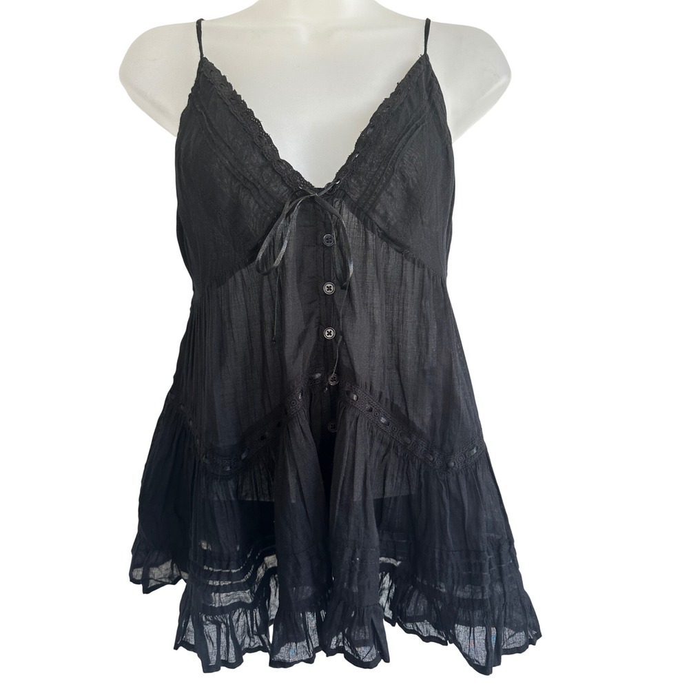 Kimchi Blue Gauze Lace Ruffle Babydoll Top Medium Coquette Y2K Whimsigoth